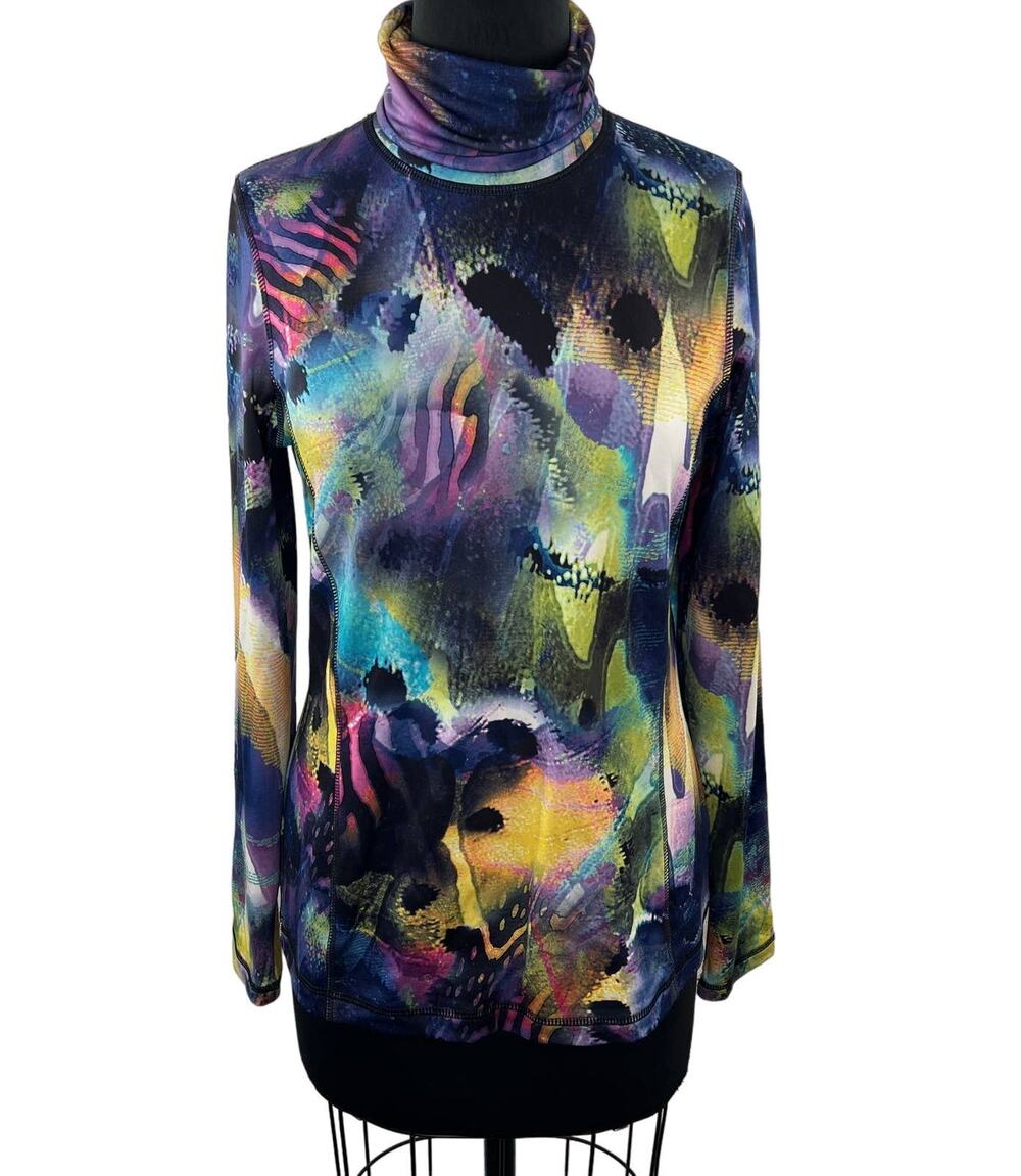 Sno Skins Multicolor Kaleidoscope Printed Turtleneck Pullover Base Layer USA L